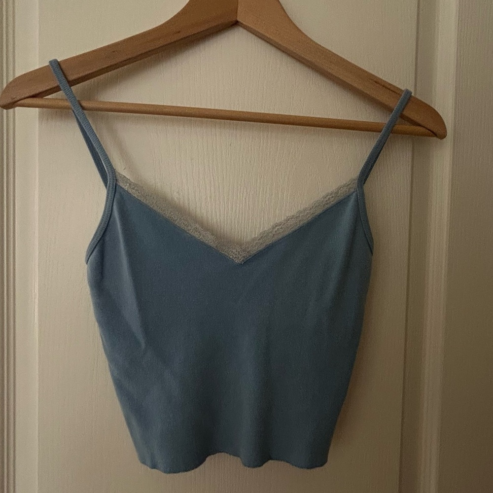 Brandy Melville Tank. Soft Blue with Grey Lace. One size.